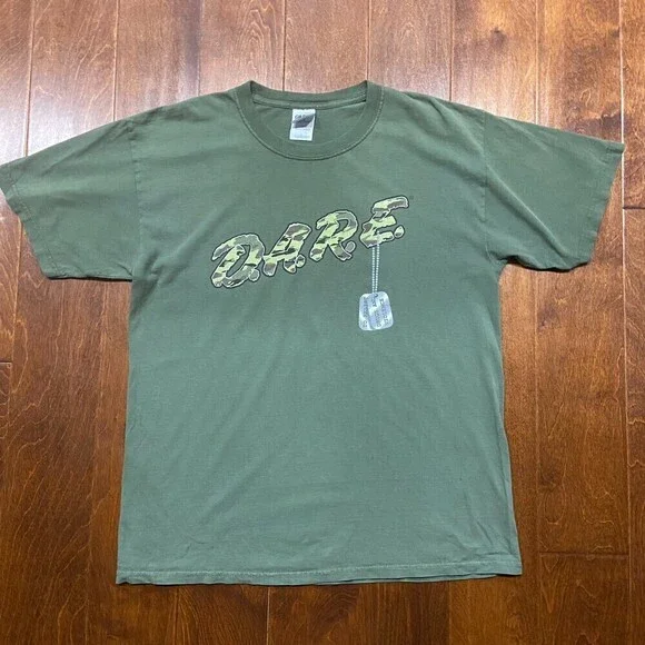 Gildan DARE Drug Program Georgia Sheriff Office Dog Tag Army Green Tee Large - Picture 3 of 7